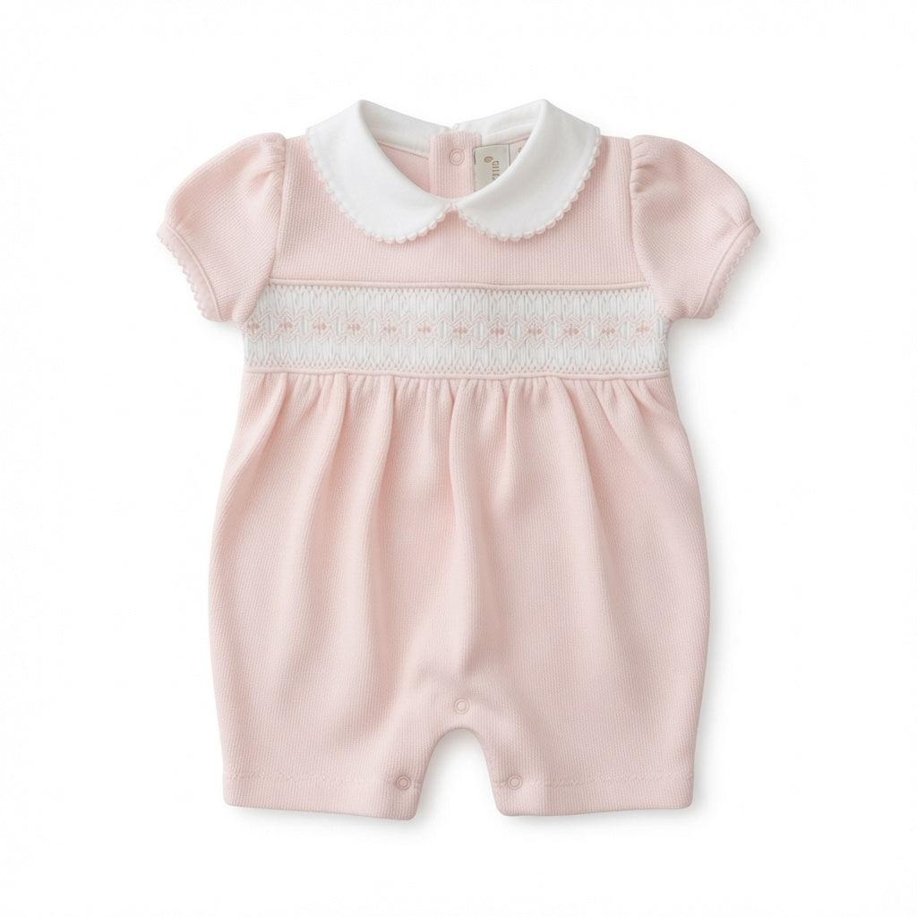 Little Pima Pink Hand Smocked Romper